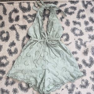 Fashionnova seafoam low cut backless romper